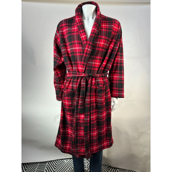 VTG 80s Fruit Of The Loom Mens Sleepwear Robe OS Red & Black Plaid 100% Polyeste - Picture 12 of 16